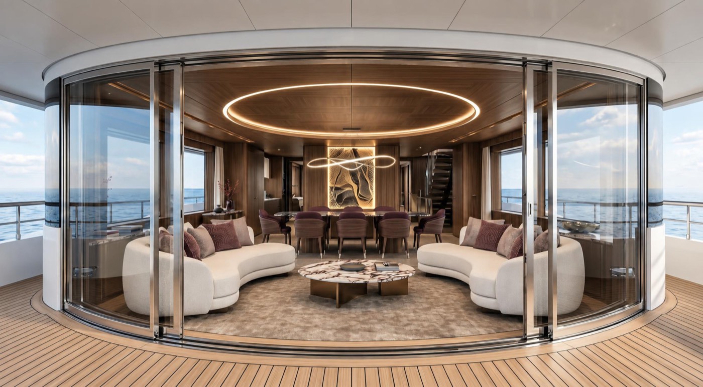Yacht main salon interior used as the basis for a 360 virtual tour