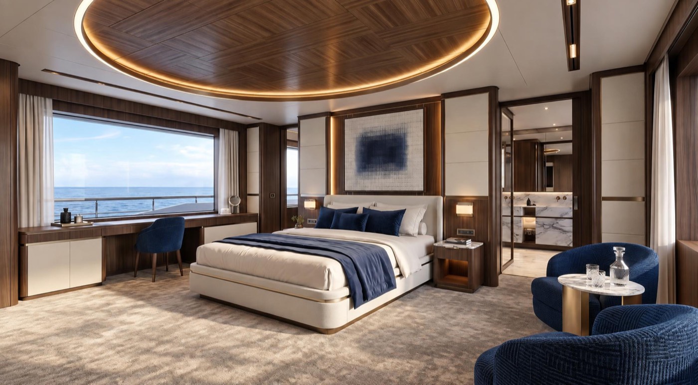 Cruise ship stateroom rendered in 3D
